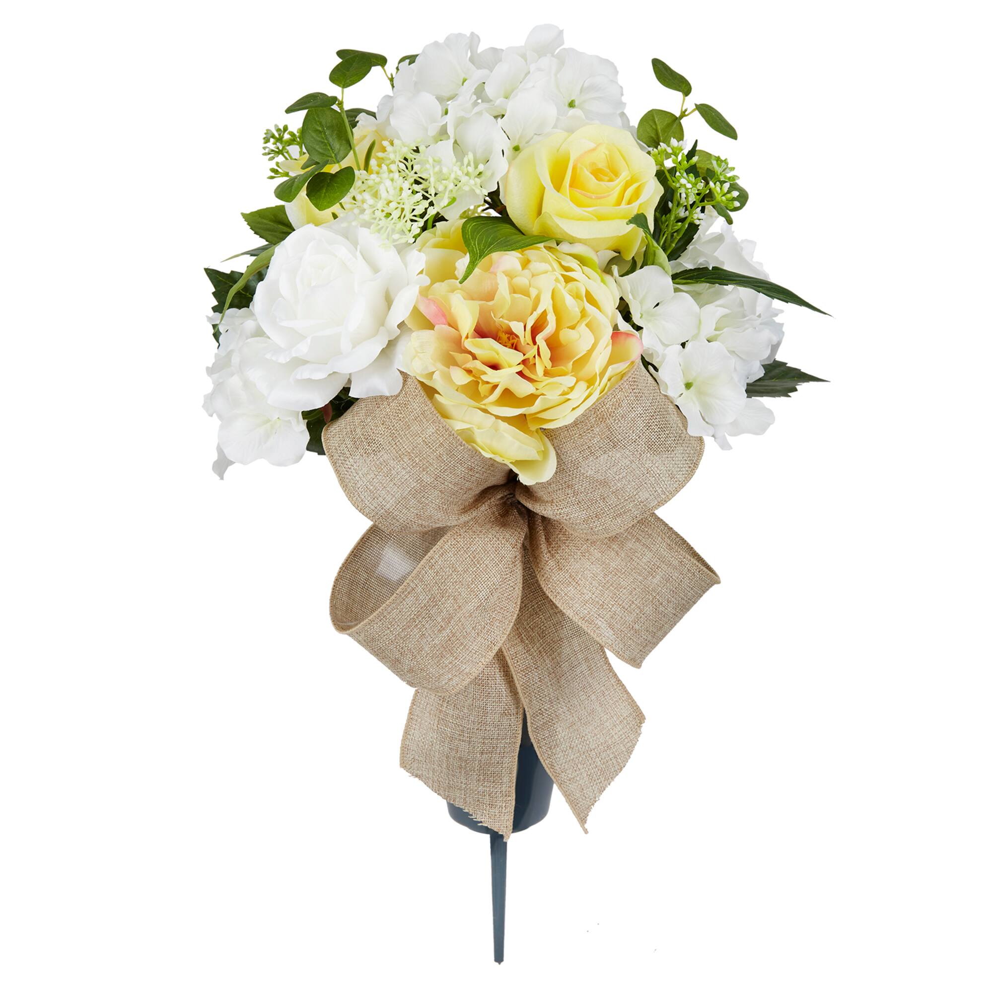 White & Yellow Peony & Hydrangea Remembrance Cone by Ashland